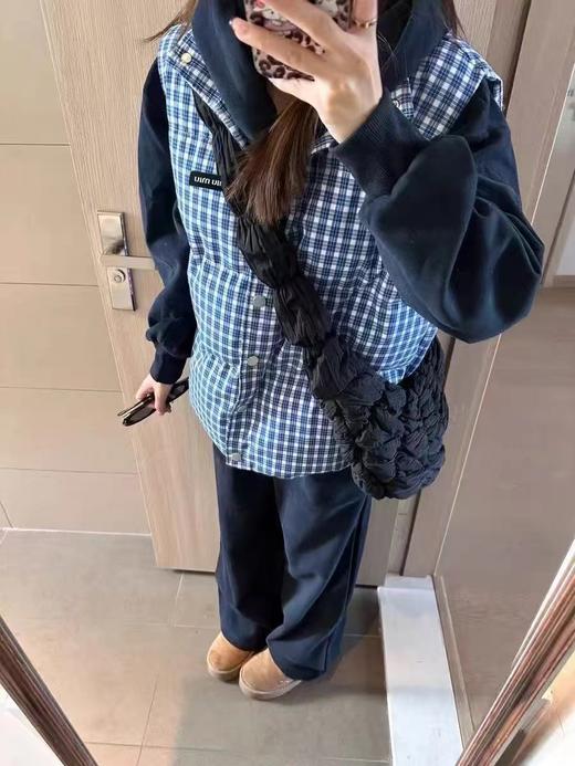 D110713蓝色格纹无袖高领马甲背心棉服男女情侣可穿 商品图1