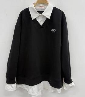 NC撞色翻领假两件长袖卫衣50702（黑）秋季253012670321