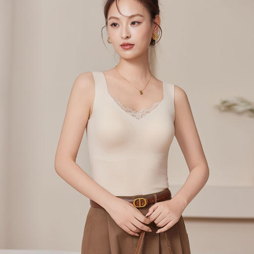 真丝拉绒羊绒一体固定杯保暖背心， 桑蚕丝免穿文胸无痕LJX-877 商品图0