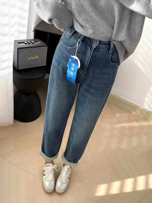D110798厚绒小个子水貂绒保暖宽松垮裤高腰弹力哈伦牛仔裤女 商品图6