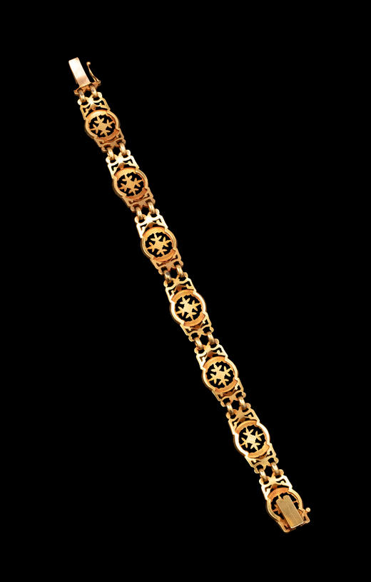 独角鹿西洋古董1900年代法国出品新艺术风格18K黄金镂雕叶蔓花卉造型手链 商品图4