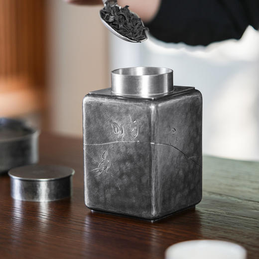 斑锡龙锡罐清风茶仓复古纯锡茶叶罐密封储茶罐手工锡器 商品图2