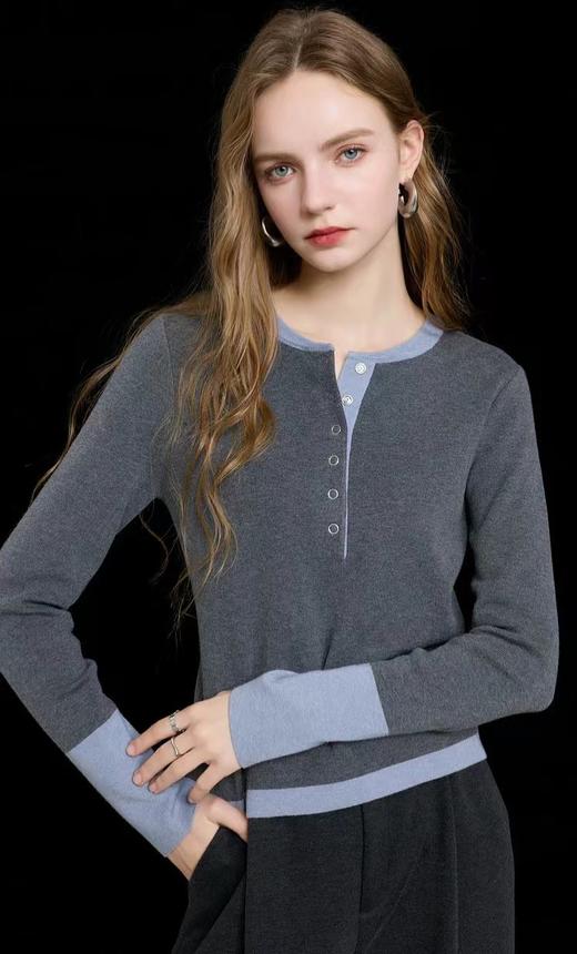 D110763秋冬季设计感拼色假两件针织衫毛衣 商品图7