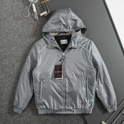 D110723秋冬新款满印字母织带薄棉拉链连帽夹克外套 商品图3