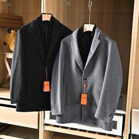 爱马仕H家2025秋冬季加棉加厚商务休闲羊毛毛呢围巾中长款大衣外套