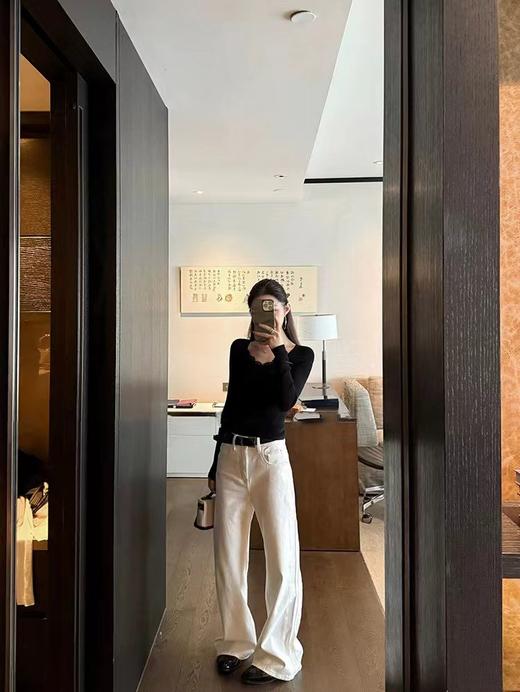 D110780时髦冬季加绒加厚阔腿牛仔裤高腰显瘦窄版直筒裤 商品图11