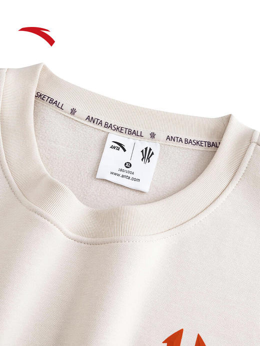 安踏（ANTA）欧文加绒卫衣秋冬新款美式复古羽毛图腾宽松百搭长袖172541711N 泥沙灰 -1 商品图2