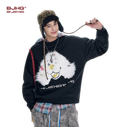 BJHG不计后果贴布狗狗卫衣女款加厚冬季美式情侣圆领摇粒绒上衣男 商品图1
