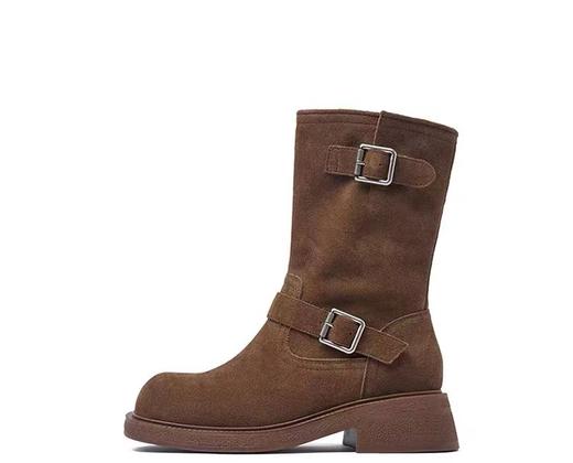 D110761复古堆堆靴女2025新款秋冬中筒西部牛仔靴复古皮带扣马丁靴 商品图11