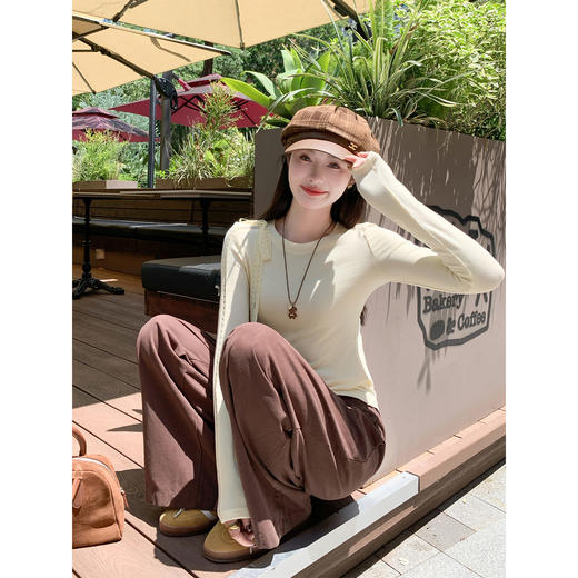 【129元任选2件】现货！韩系蕾丝镂空黄色长袖t恤 商品图4