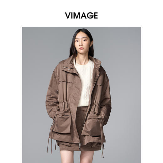 VIMAGE纬漫纪工装风腰部抽绳大口袋设计休闲时尚棉娄V2410102 商品图3