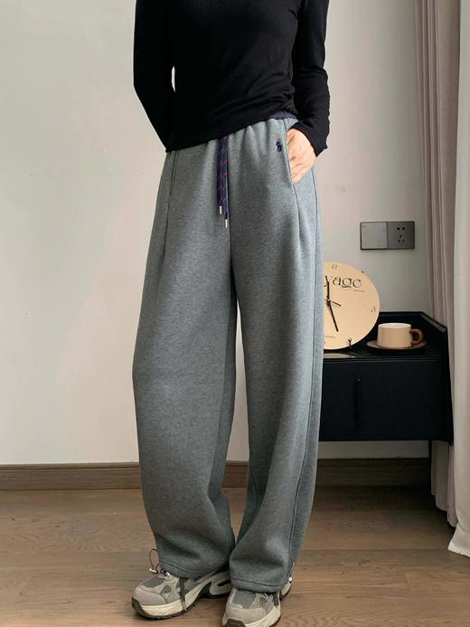D110794小马刺绣拼色直筒微宽松加绒休闲运动裤 商品图11