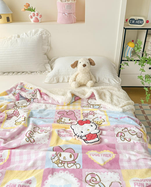 【秋冬必备，A类品质】【柔软亲肤，加厚保暖】秋冬新款三丽鸥helloKitty羊羔牛奶绒毛毯加厚办公室午睡毯小毯子 商品图7