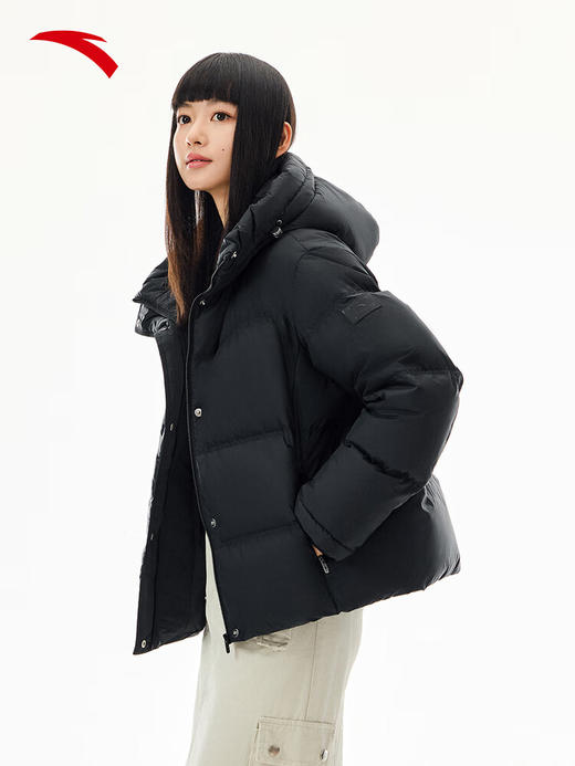 安踏六度芯防泼水羽绒服 女冬季新款鸭绒保暖宽松棉服外套162547935 【防风防泼水】基础黑-2 商品图1