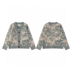 D110752谁穿谁好看百搭不挑人青花瓷渲染开衫毛衣