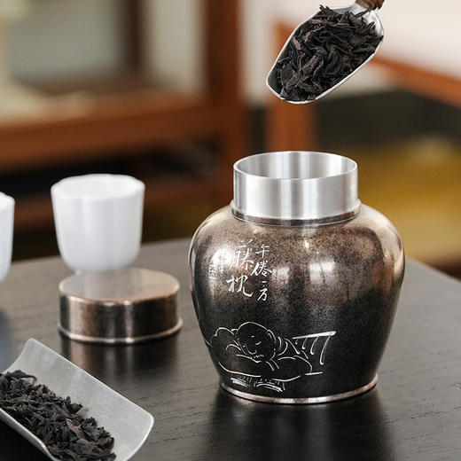 斑锡龙锦眠茶仓复古小号锡罐纯锡茶叶罐密封储茶云南个旧手工锡器 商品图3