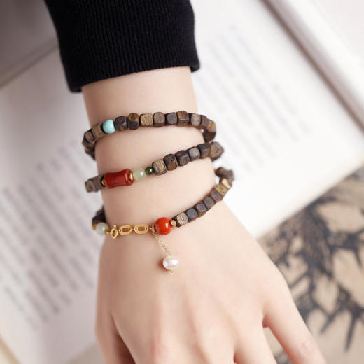 【青山特惠】5x5mm 78颗 绿棋楠【宴如】四方珠 沉香手串 c5 商品图8