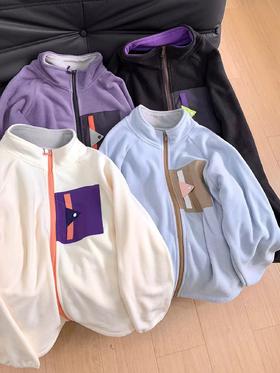 D110799云朵绒摇粒绒外套设计感撞色口袋保暖抓绒衣