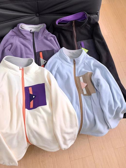 D110799云朵绒摇粒绒外套设计感撞色口袋保暖抓绒衣 商品图0