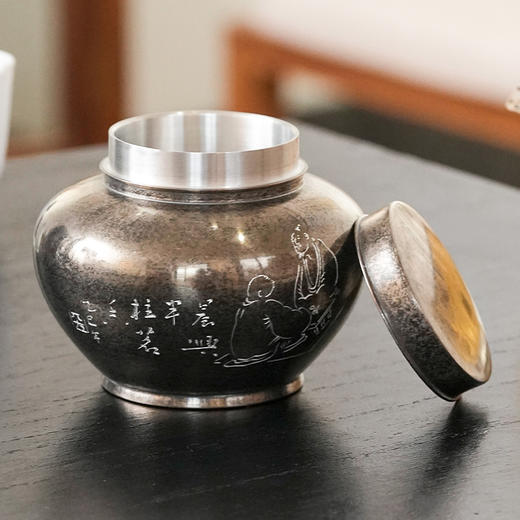斑锡龙锡罐晨韵茶仓纯锡茶叶罐复古小号密封储茶手工云南个旧锡器 商品图2