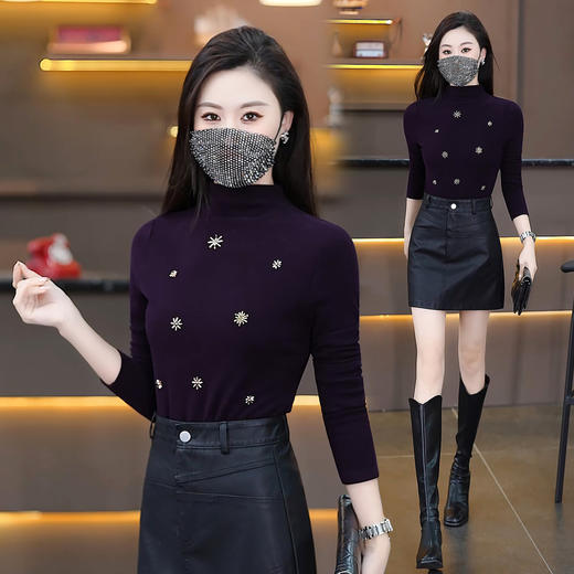 YM A510133加绒打底衫上衣半高领修身保暖 商品图2