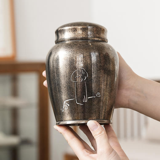 斑锡龙云逸茶仓锡罐纯锡茶叶罐云逸茶仓密封罐储茶罐复古雕刻个旧手工锡器 商品图1