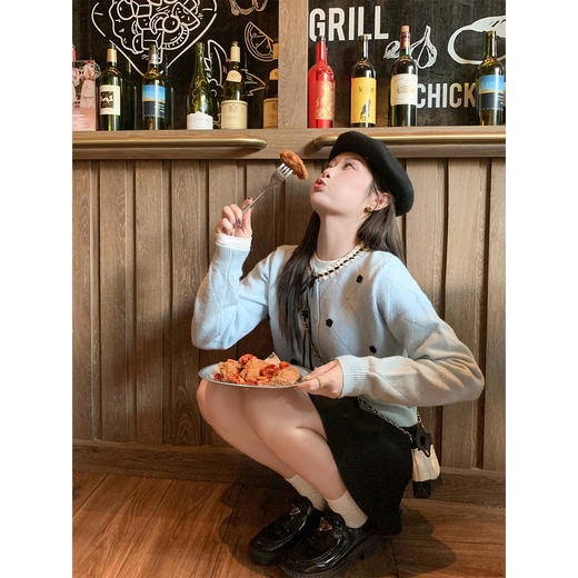 【179元任选2件】现货！韩系蝴蝶结蓝色长袖针织开衫 商品图4