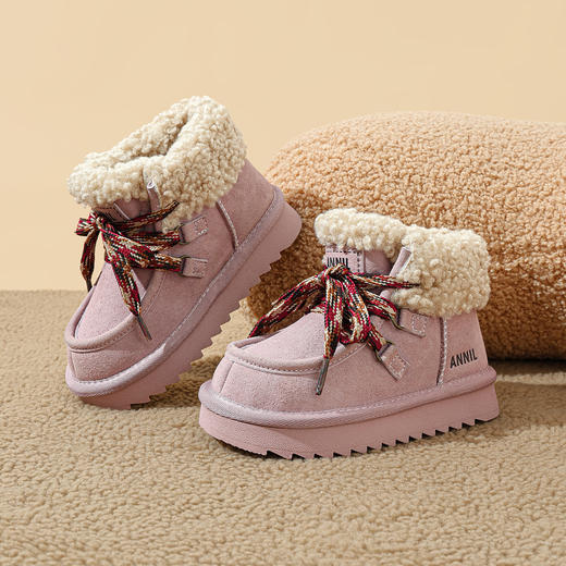 ANNIL/安奈儿童鞋女童公主保暖休闲鞋冬季加绒加厚中大童鞋可爱毛茸茸防滑蝴蝶结棉鞋HG5411594 商品图1