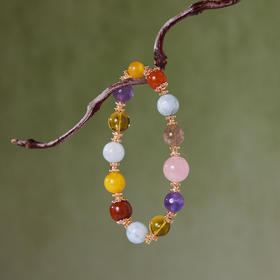 Manreya玛芮雅“锦瑞财禄”水晶天然石手串|铜镀金 黄水晶，紫水晶，马粉，海蓝宝，南红