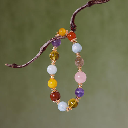 Manreya玛芮雅“锦瑞财禄”水晶天然石手串|铜镀金 黄水晶，紫水晶，马粉，海蓝宝，南红 商品图0
