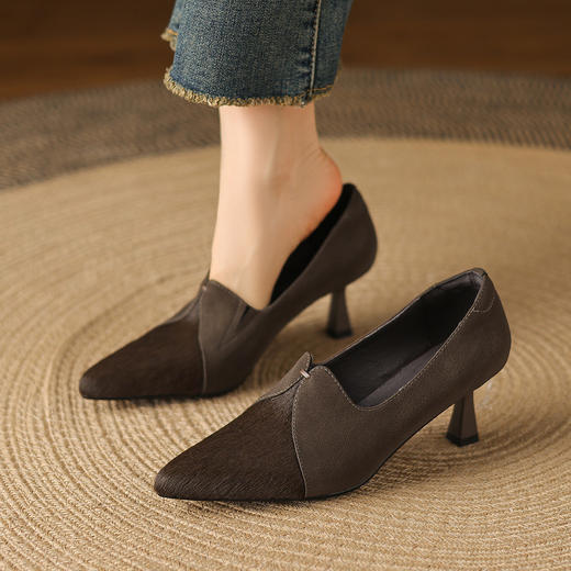 【预售5天】法式绝美真皮马毛高跟鞋春秋款真皮尖头单鞋细跟软底气质女鞋子SP&X1531 商品图0