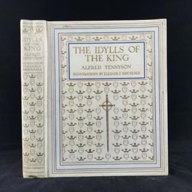 画家签名本！约20世纪早期 丁尼生《国王叙事诗》 约20幅彩色手工贴图 全犊皮（vellum）精装大16开