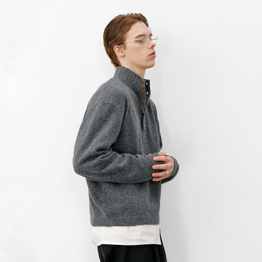 714street亲肤糯米绒半开领毛衣2026春季立领毛衫宽松高弹针织衫 商品图1