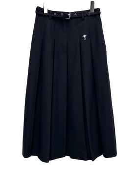 女款腰带中长百褶裙半裙he010