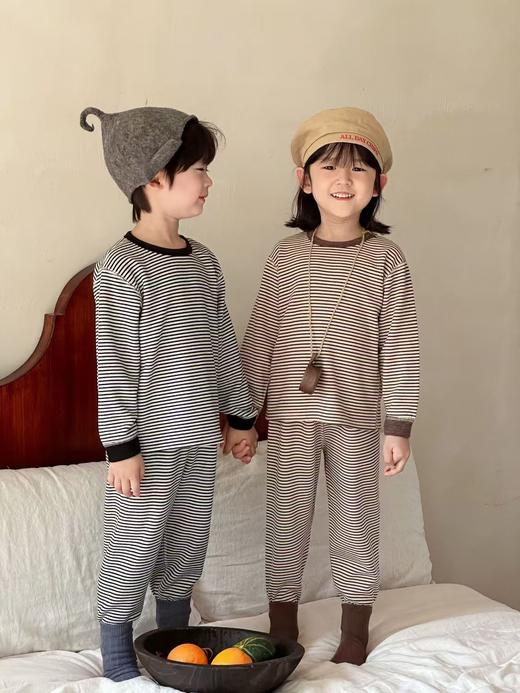 老米优品🎈福利！A类面料。儿童家居服秋衣裤《桑蚕丝+绵羊毛 7A抗菌条纹保暖套装》无骨缝制，超软超舒服~ 商品图1