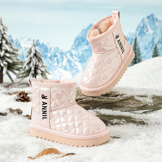 ANNIL/安奈儿童鞋女童冬季套筒休闲厚底雪地靴拉链加绒加厚防水棉鞋HG5411693 商品图1