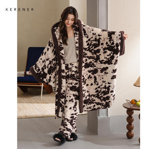 可人儿原创冬季羊羔绒女士睡袍韩系加厚保暖可外穿珊瑚绒家居服套装 商品图0