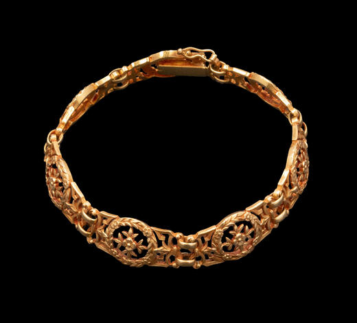 独角鹿西洋古董1900年代法国出品新艺术风格18K黄金镂雕叶蔓花卉造型手链 商品图2