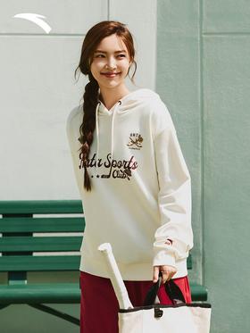 安踏（ANTA）复古学院风女连帽卫衣秋冬新款加绒宽松长袖运动上衣162548705N象牙白-1