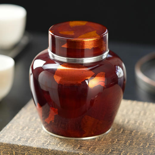 斑锡龙锦眠茶仓大漆彩金小号锡罐纯锡茶叶罐密封储茶罐锦眠茶仓手工锡器 商品图0