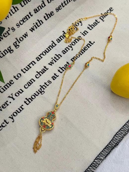 D110766古法沙金珐琅葫芦流苏项链 商品图1