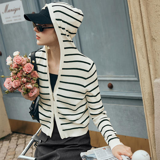 OLrain欧芮儿简约羊毛针织开衫女秋装2025年新款时髦减龄撞色上衣 商品图0