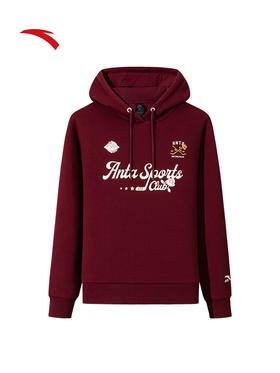 安踏连帽卫衣 女装2025冬季新款加绒帽衫宽松长袖运动上衣162548705N 安可拉红-3