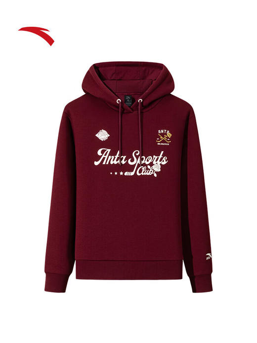 安踏连帽卫衣 女装2025冬季新款加绒帽衫宽松长袖运动上衣162548705N 安可拉红-3 商品图0