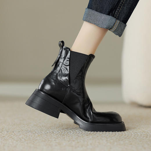 Echo&yolo简约粗跟圆头纯色气质款切尔西短靴HBP-5648 商品图3