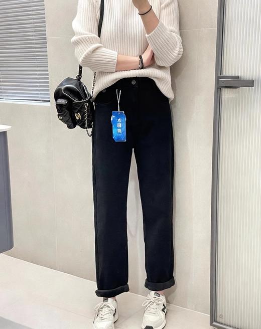 D110798厚绒小个子水貂绒保暖宽松垮裤高腰弹力哈伦牛仔裤女 商品图3