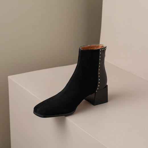 Ech&yolo牛皮+羊皮拼接时装复古及踝短靴HBP-1808 商品图5