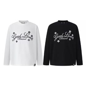 D110751小花标语字母logo情侣圆领长袖T恤