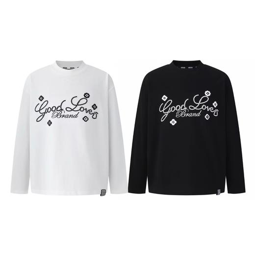 D110751小花标语字母logo情侣圆领长袖T恤 商品图0