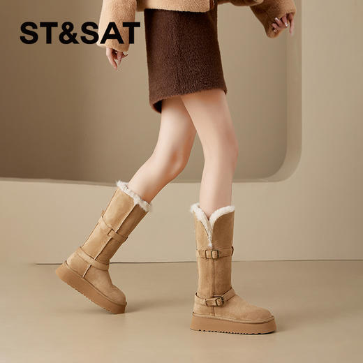 星期六复古双扣带加绒保暖两穿雪地靴SSC4119EV4 商品图2